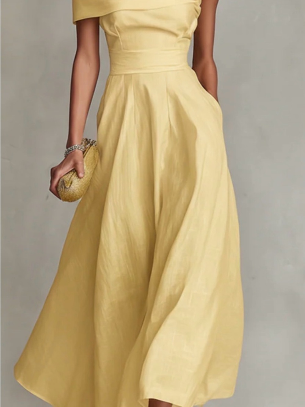 Yellow One-Shoulder Midi Dress